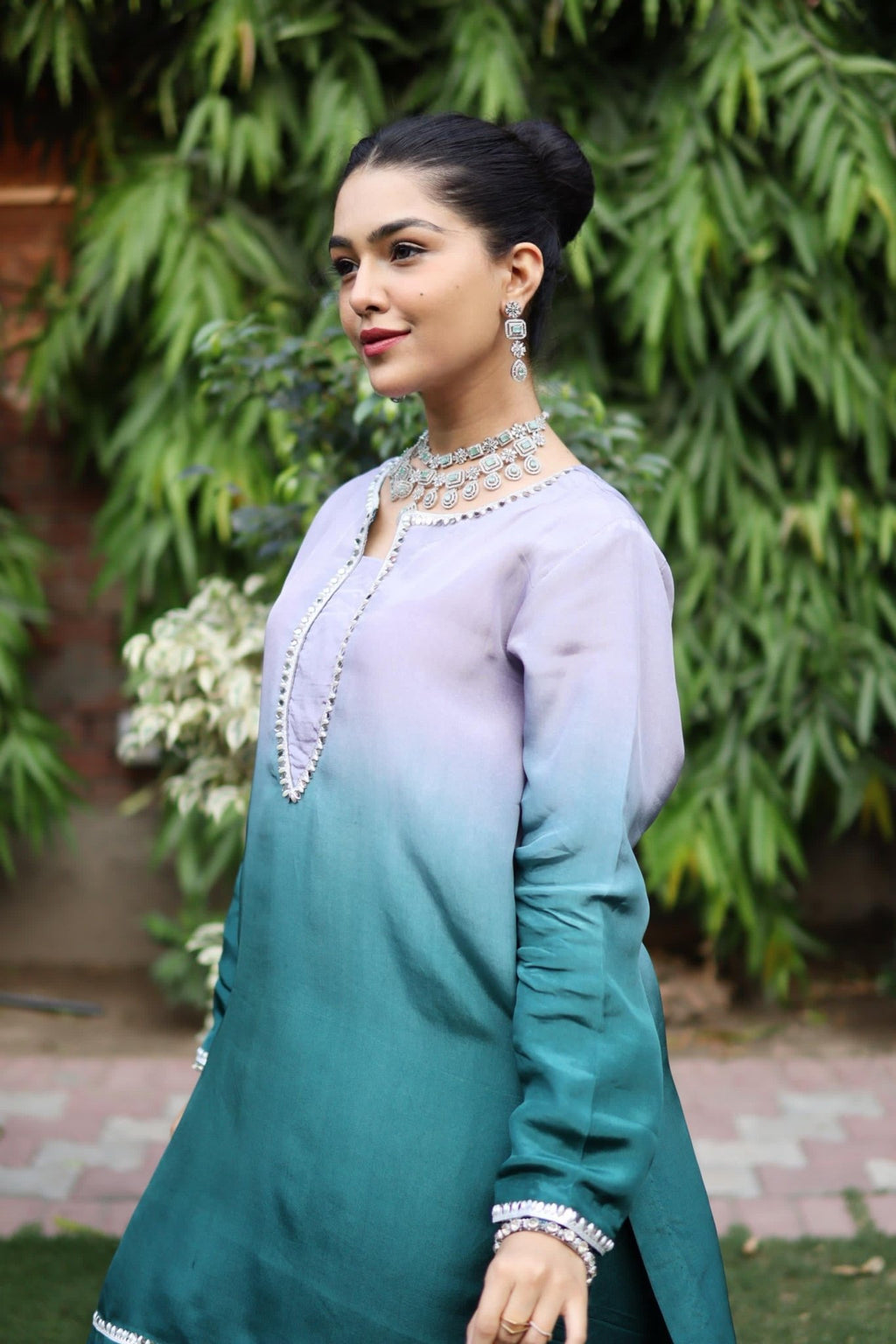 • Clothing: Embroidered/Printed suit for women - Made of best quality fabric - lawn or linen or chiffon - pure silk - Available at Najma Designs & Co. • Jewelry: Gold - plated stud earrings for
