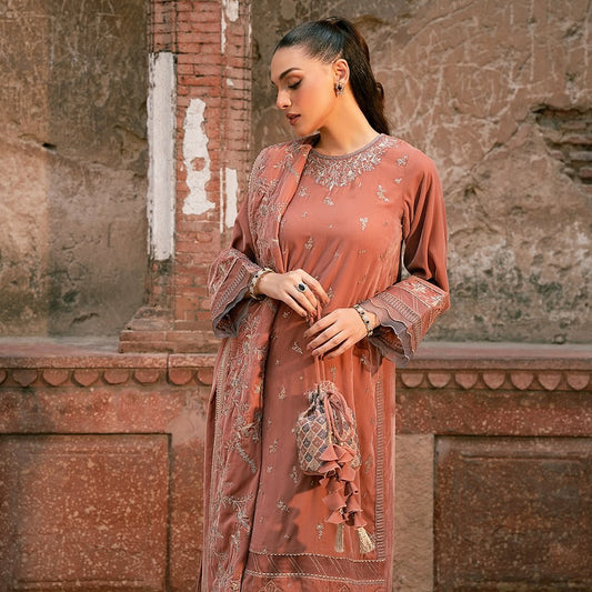 • Clothing: Embroidered/Printed suit for women - Made of best quality fabric - lawn or linen or chiffon - pure silk - Available at Najma Designs & Co. • Jewelry: Gold - plated stud earrings for