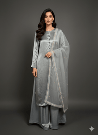 • Clothing: Embroidered/Printed suit for women - Made of best quality fabric - lawn or linen or chiffon - pure silk - Available at Najma Designs & Co. • Jewelry: Gold - plated stud earrings for