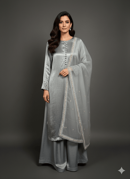 • Clothing: Embroidered/Printed suit for women - Made of best quality fabric - lawn or linen or chiffon - pure silk - Available at Najma Designs & Co. • Jewelry: Gold - plated stud earrings for